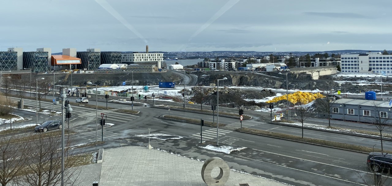 Fornebu sør fra storsenteret 22. februar 2022