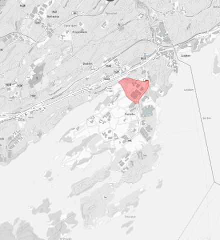 Plassering av Fornebuporten ift resten av Bærum