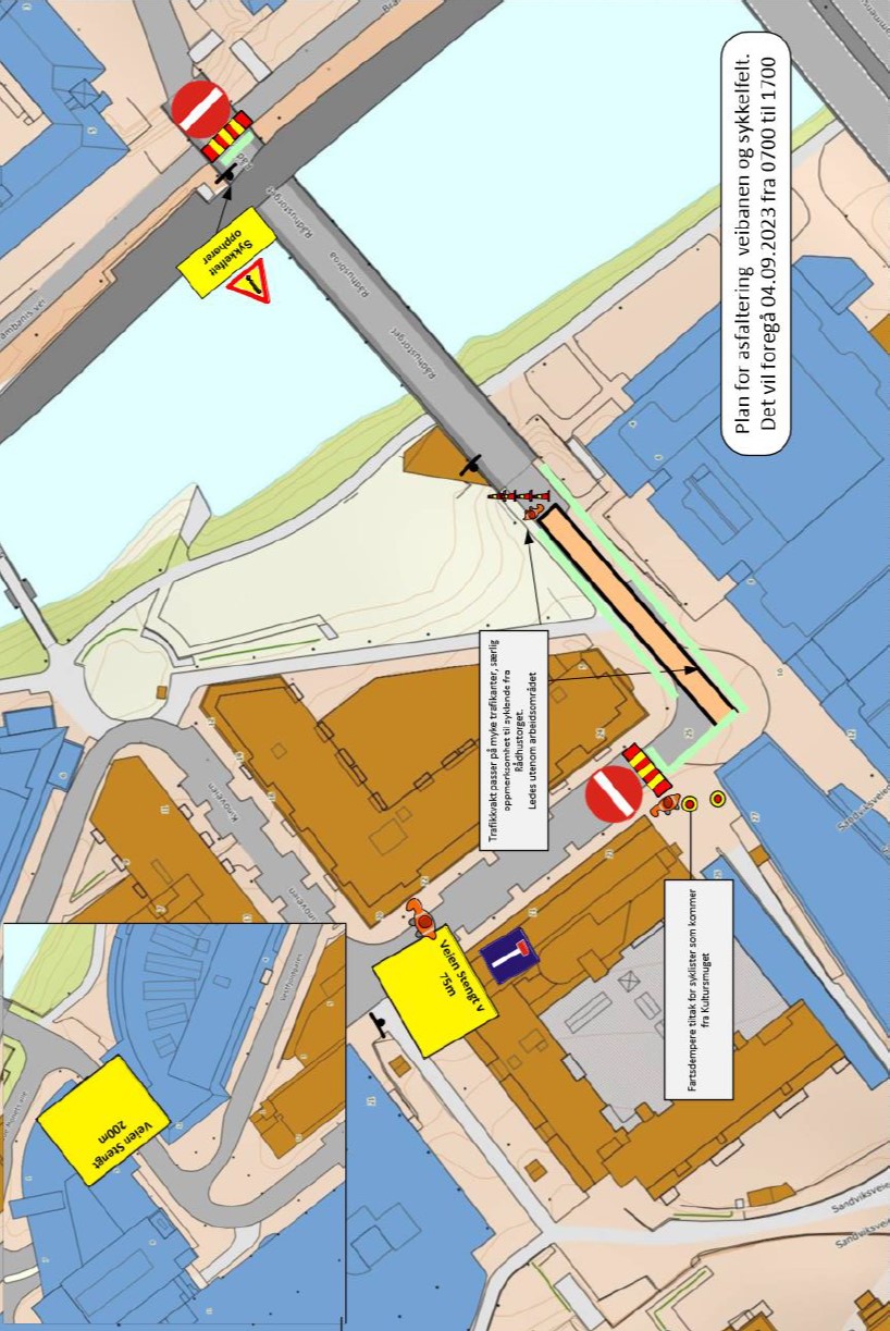 Kart som viser hvor Arnold Haukelands plass blir stengt