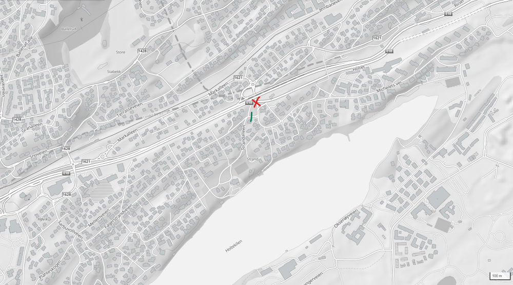 Kart som viser plassering av bom i Fagerstrandveien
