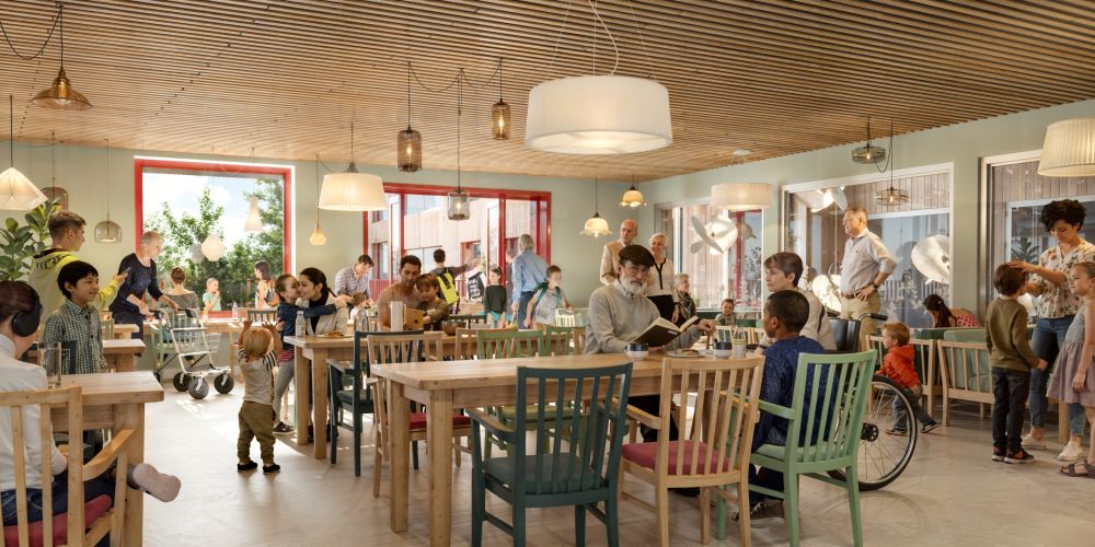 Illustrasjon av cafeen i Eiksveien 73