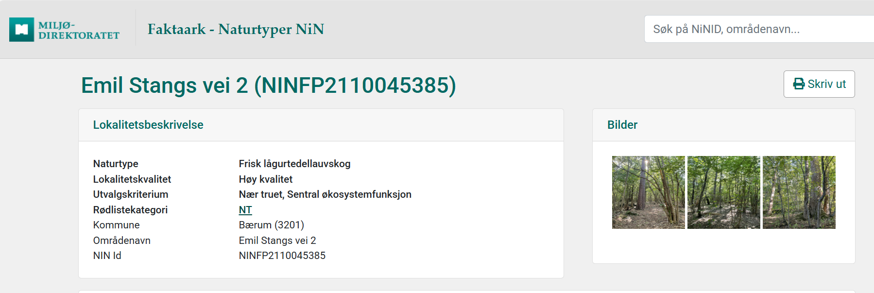 Skjermdump fra Miljødirektoratets naturbase.