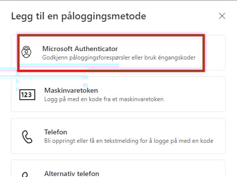Skritt 7 - Velg "Microsoft Authenticator"