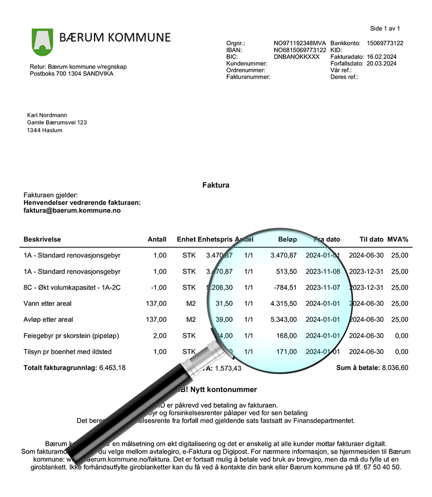 Faktauraeksempel fra regnskapsenheten