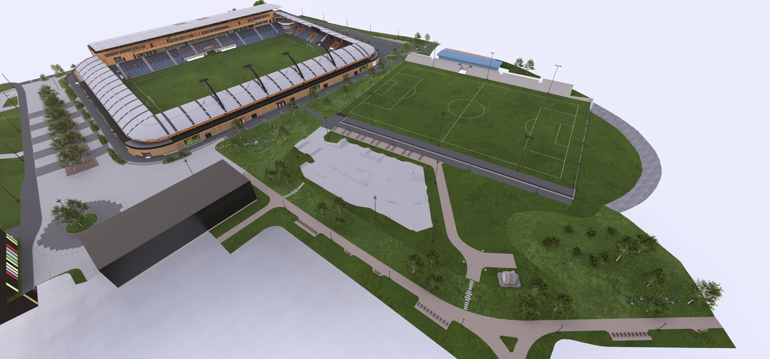3D skisse av Nye Nadderud idrettspark