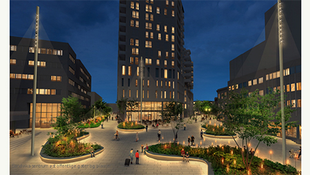 Illustrasjon av Sandvika sentrum øst kveld