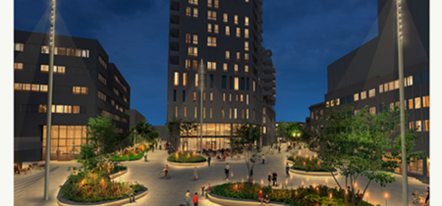 Illustrasjon av Sandvika sentrum øst kveld