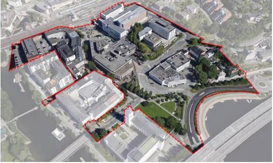 Kart over Sandvika sentrum øst.