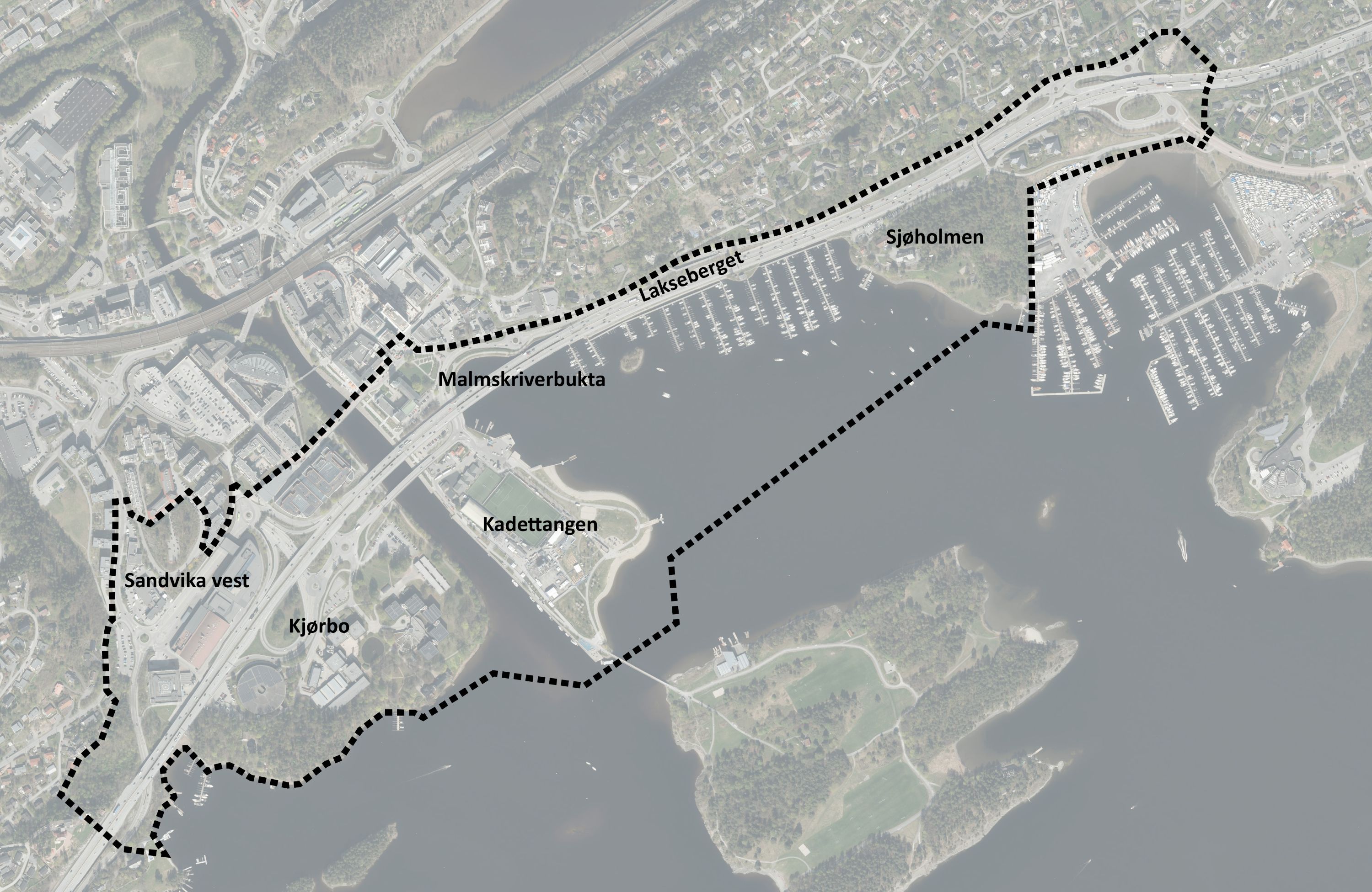 Kart som viser området Sandvika sjøfront