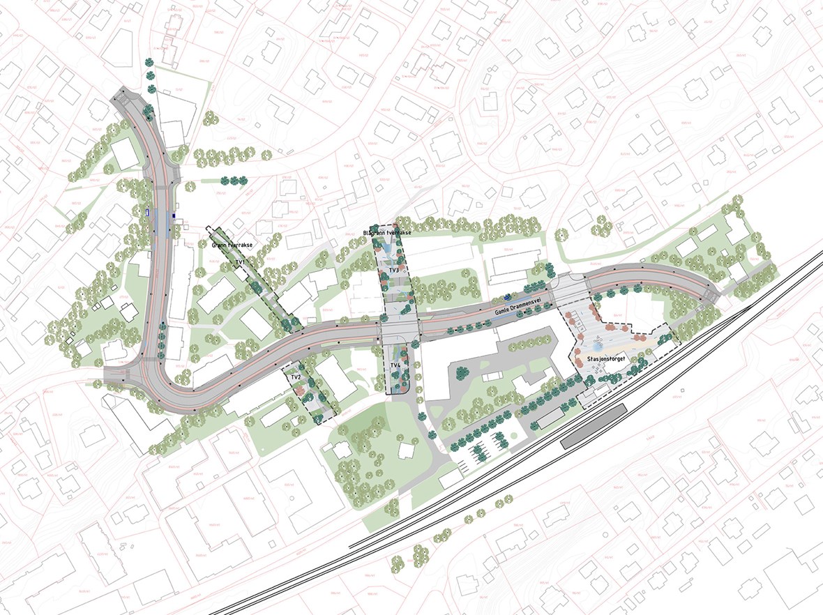 Illustrasjonsplanen viser prinsippene for utforming av gater og byrom