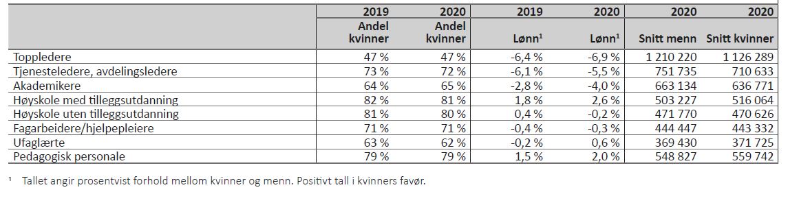 Tabell 27 viser fordeling av kjønn og lønn