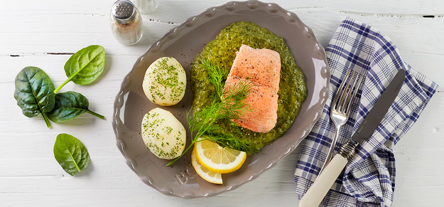 Dampet laks smør spinat