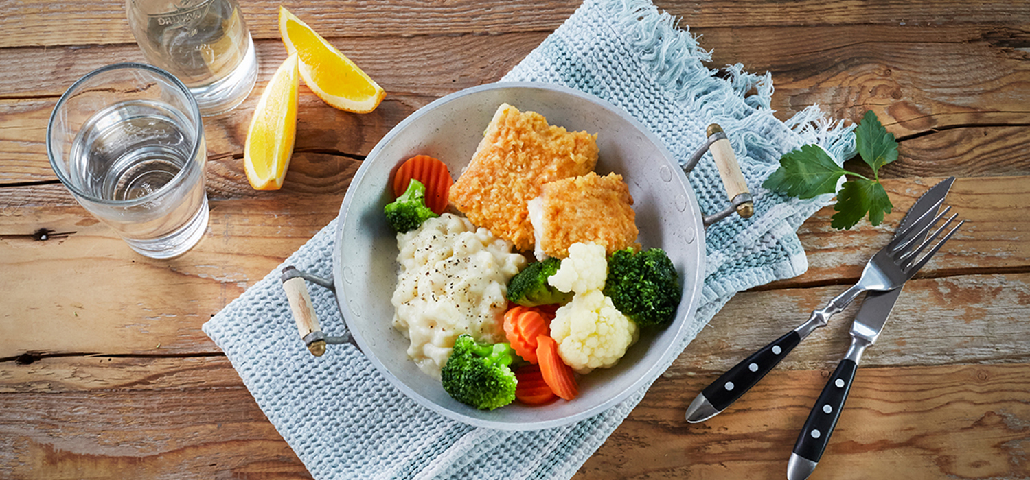Fisk med appelsin stuede poteter