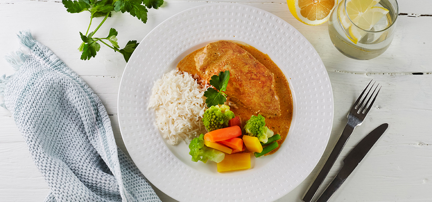Kyllingfilet indisk saus ris