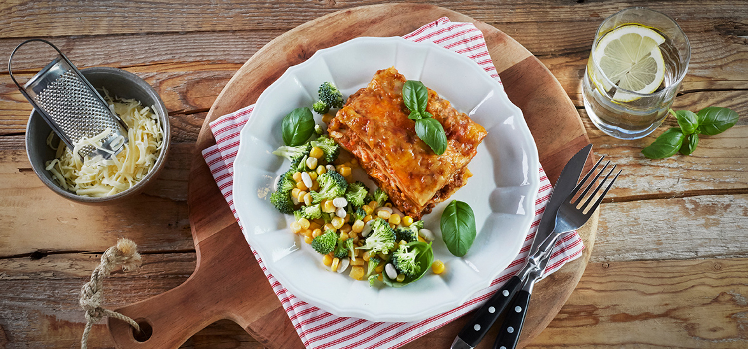 Lasagne m brokkoli-mais-soyabønner