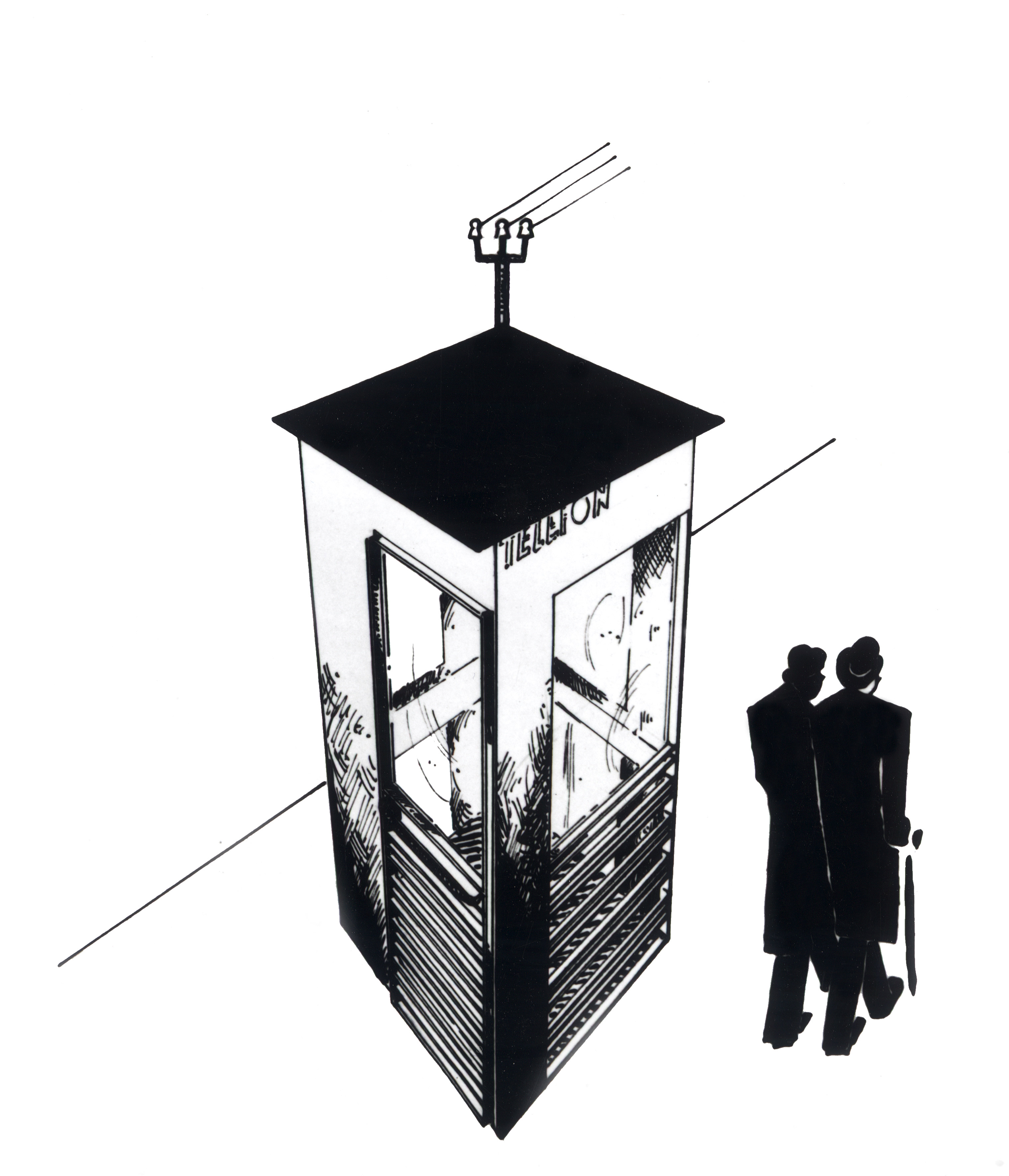 Arkitekt Georg Fredrik Fastings tegning av telefonkiosken ”Riks”
