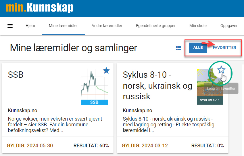 Bilde 4: Kun favorittene vises i favorittoversikten.