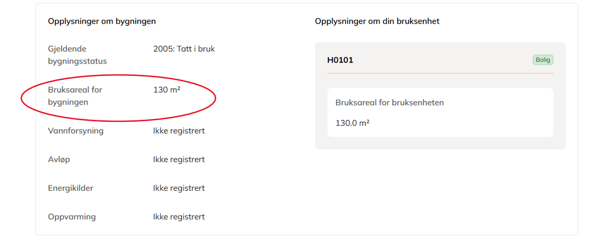 Skjermdump av visning fra Eiendomsregisteret