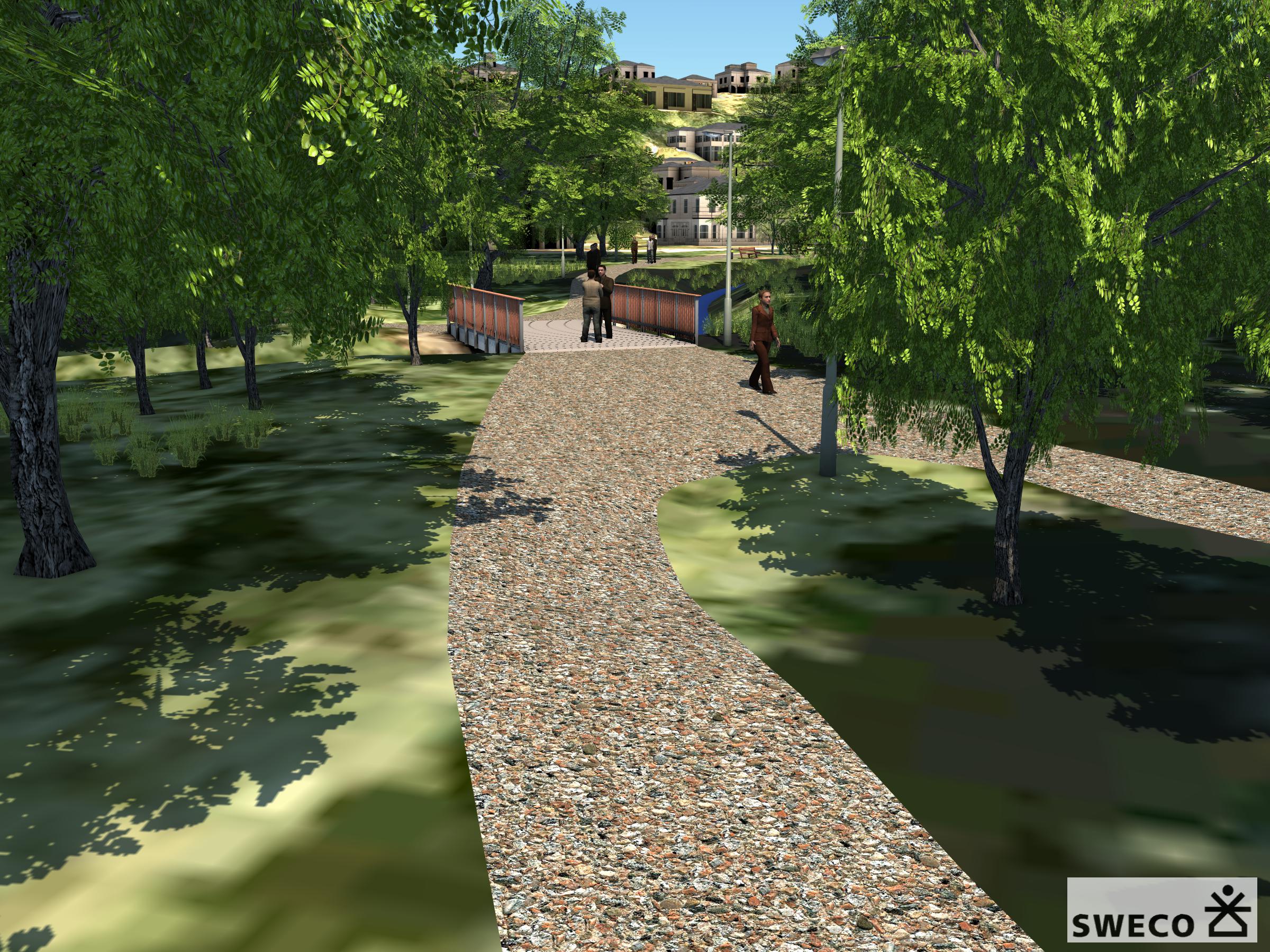 Illustrasjon som viser ny klopp og tursti ved Tjernsrudtjernet 