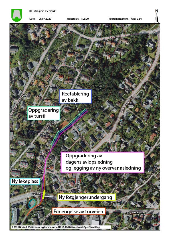 Hosleveien-Dyrefaret: oversiktsbilde over prosjektets elementer