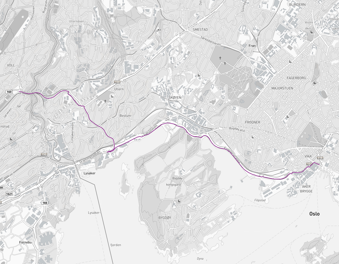 Fra Jar T til Rådhusplassen via Vækerø (26 minutter)