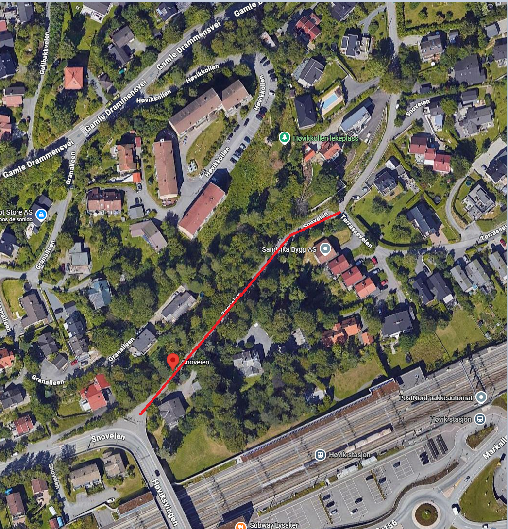 Markering på kart av stengt vei